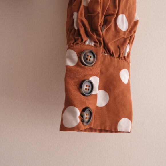 FOR LOVE & LEMONS Isabella Cropped Blouse in Mustard Polka Dot - Size XS - Picture 5 of 16